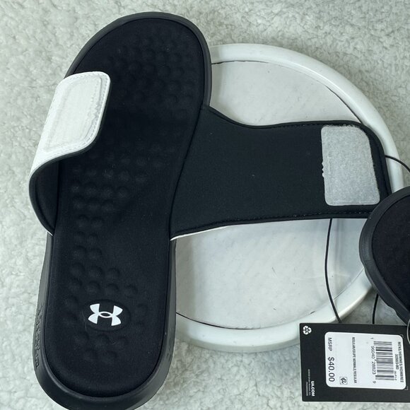 Under Armour Slides Mens 8 Black White Ignite Pro Adjustable Cushioned NWT - Picture 6 of 8